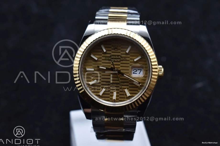 Oyster 904L Bracelet 1:1 YG 126333 SS Steel Clean VR Sleek on DateJust Textured 608 Dial Best 41 YG Edition 0826